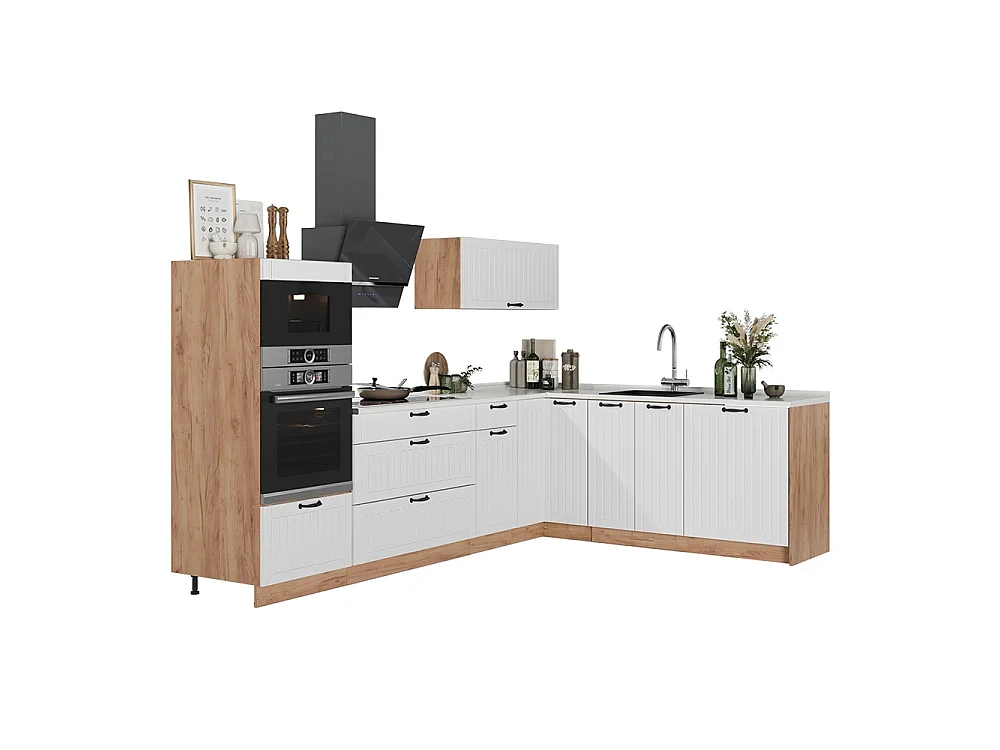 Hörnkök vitt hus på landet/goldkraft ek 287x51.6x153.6 fame-line