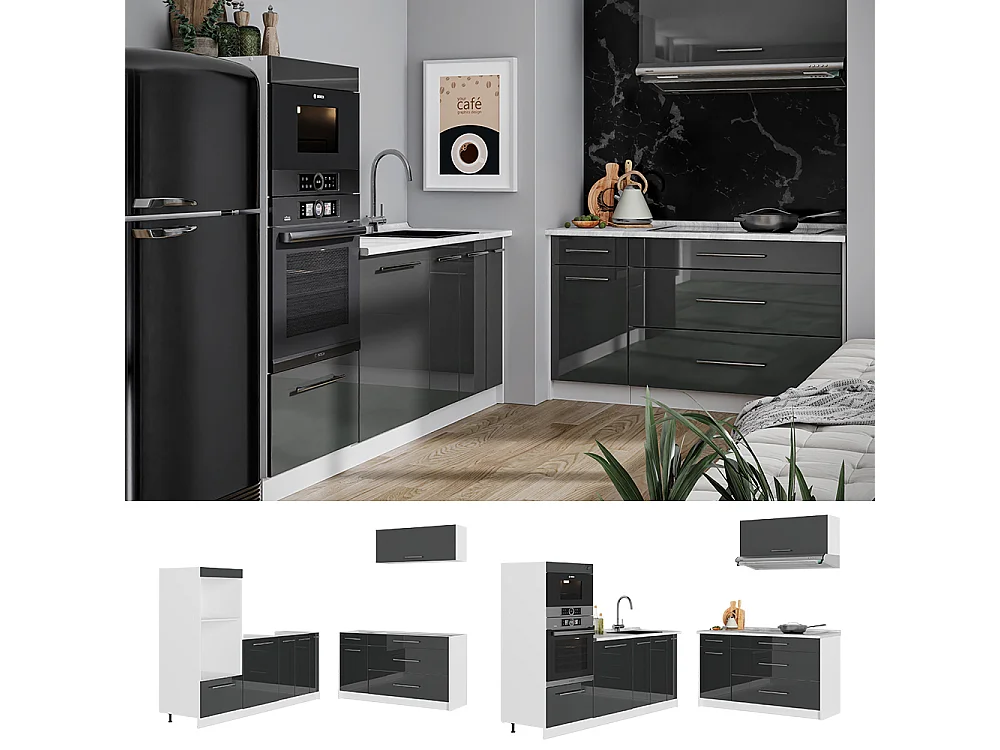 Kuchnia antracyt połysk/biały 340x60x153.6 fame-line