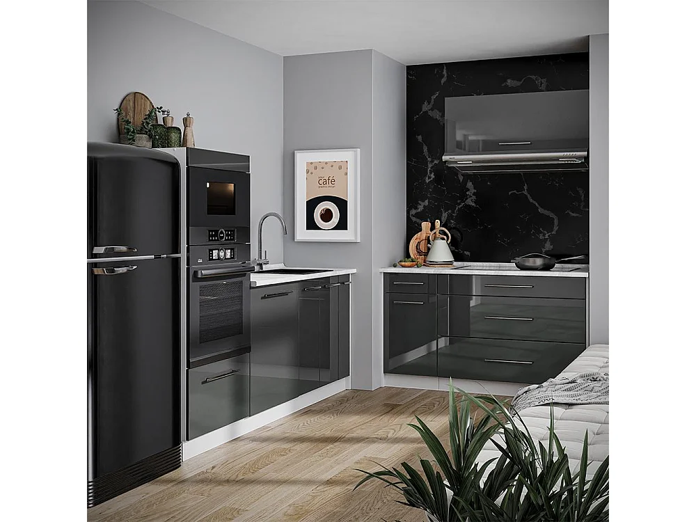 Kuchnia antracyt połysk/biały 340x60x153.6 fame-line