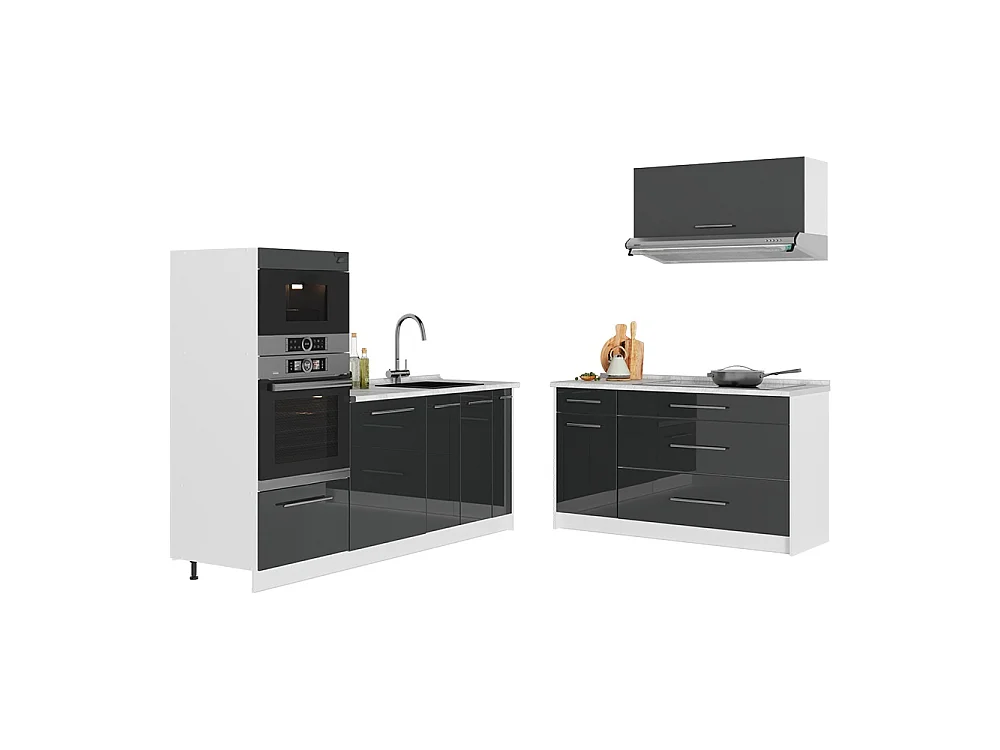 Kuchnia antracyt połysk/biały 340x60x153.6 fame-line