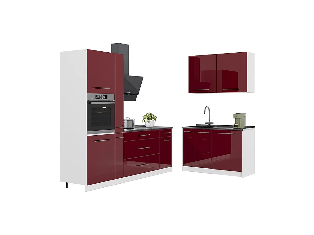 Cuisine rouge bordeaux haute brillance/blanc 220x60x206.8 fame-line