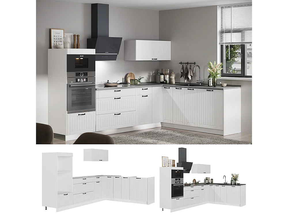 Hörnkök vitt hus på landet/vit 287x60x153.6 fame-line