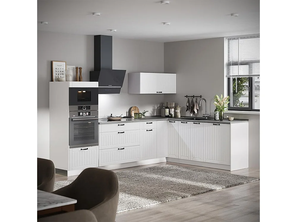 Hörnkök vitt hus på landet/vit 287x60x153.6 fame-line