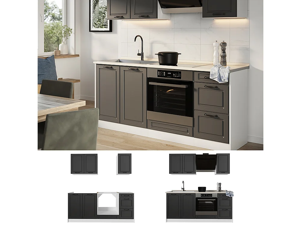 Kuchnia pojedyncza antracyt wiejski/biały 180x60x206.8 r-line