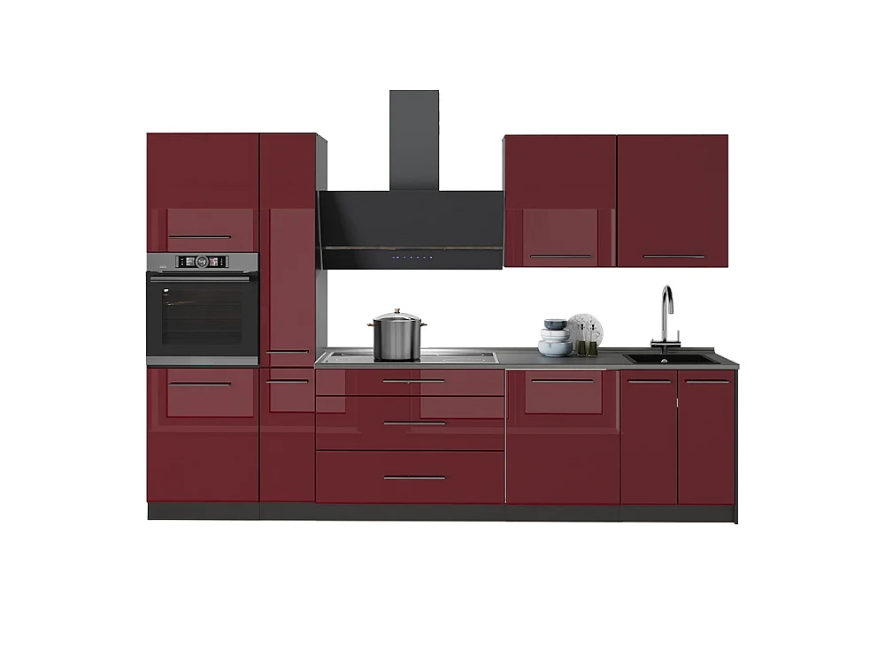 Mueble de cocina rojo burdeos alto brillo/antracita 310x60x206.8 fame-line