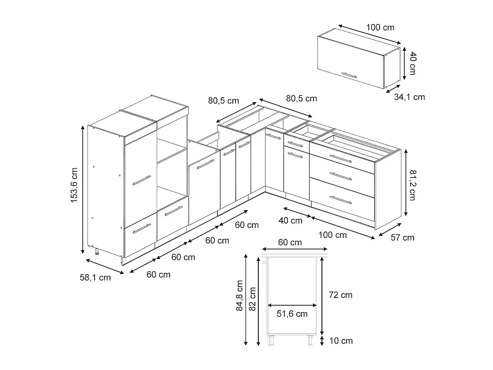 Hörnkök vit högblank/antracit 327x60x153.6 fame-line