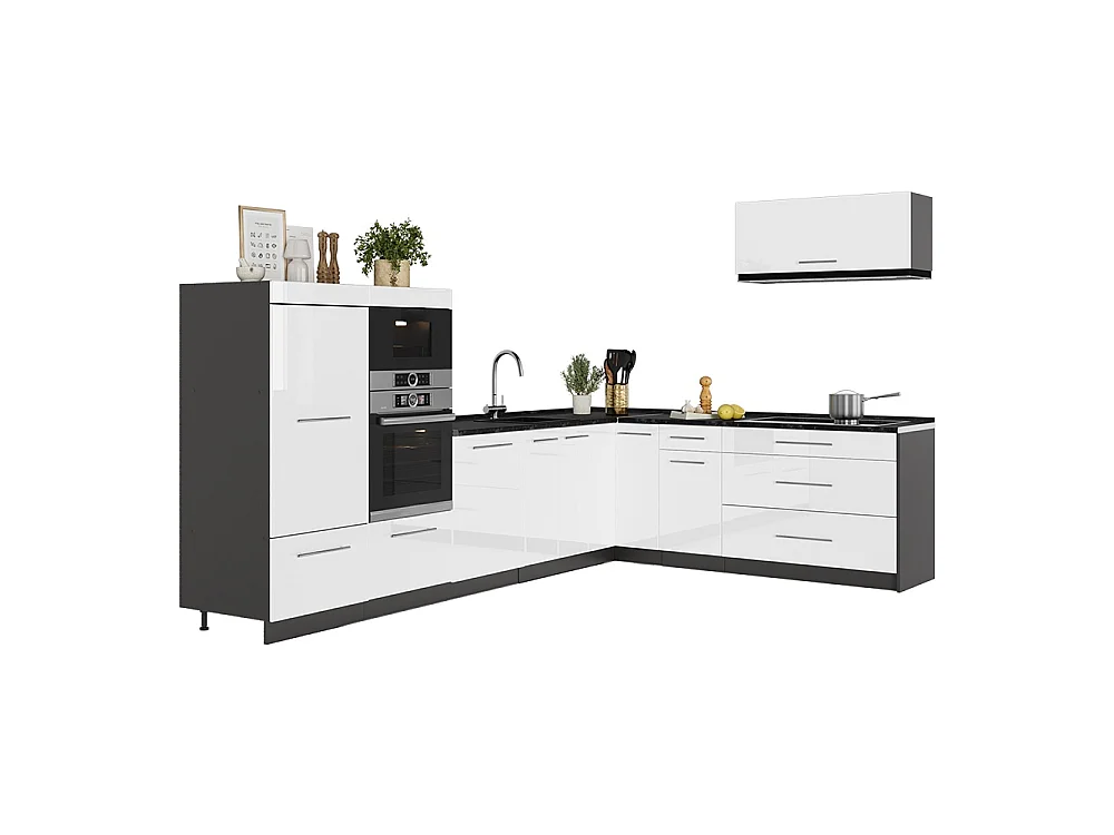 Hörnkök vit högblank/antracit 327x60x153.6 fame-line