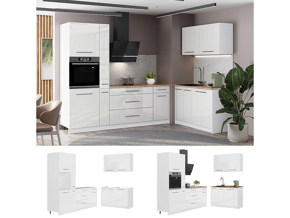 Kök vit högblank/vit 220x51.6x206.8 fame-line