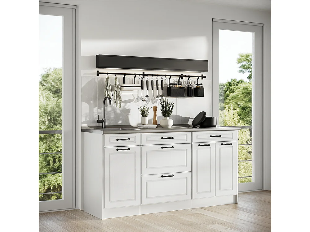 Bloc de cuisine blanc campagne/blanc 160x46x81.6 r-line
