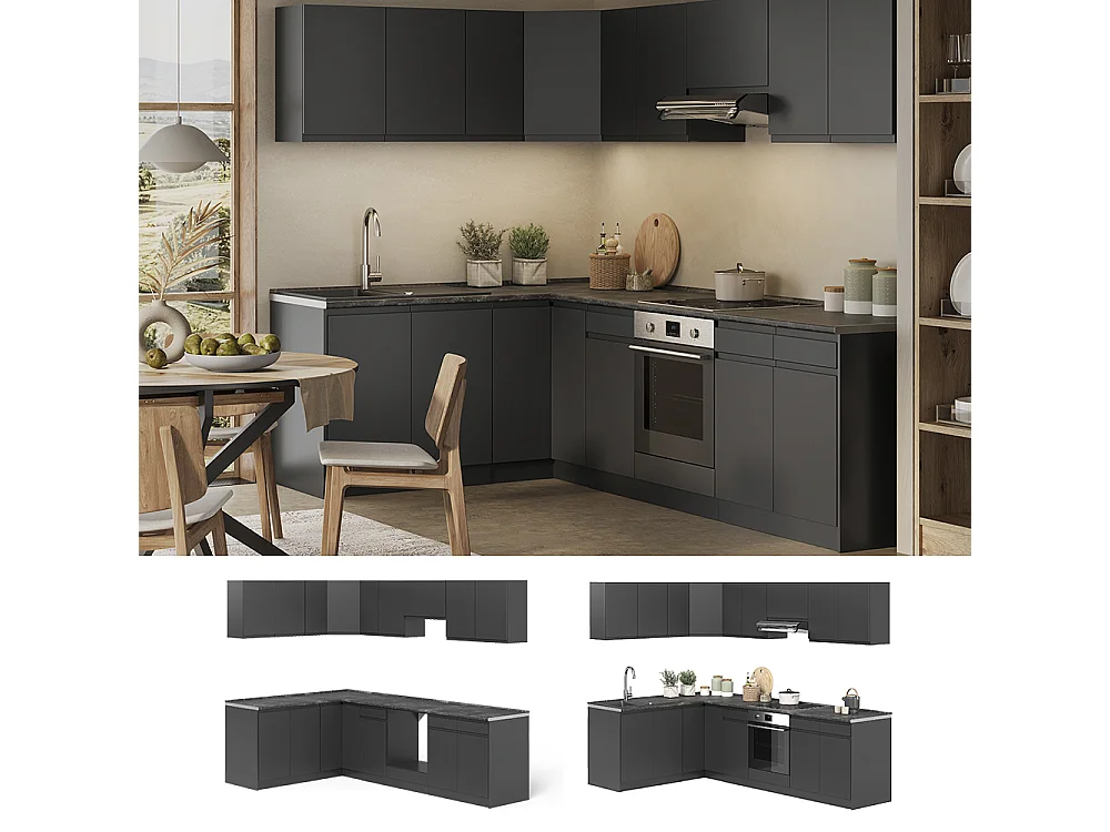 Hörnkök antracit/antracit 267x60x81.6 r-line