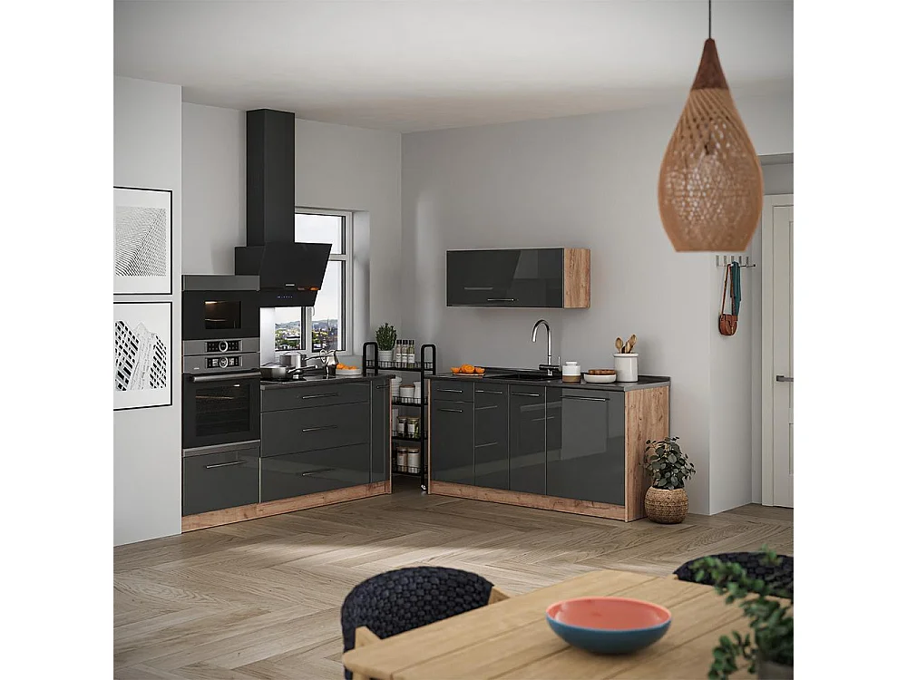 Kuchnia antracyt połysk/dąb goldkraft 340x60x153.6 fame-line