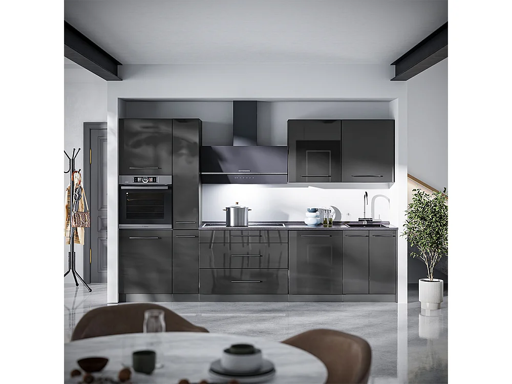 Zabudowa kuchenna antracyt połysk/antracyt 310x51.6x206.8 fame-line