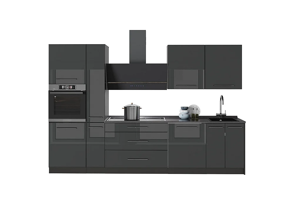 Zabudowa kuchenna antracyt połysk/antracyt 310x51.6x206.8 fame-line