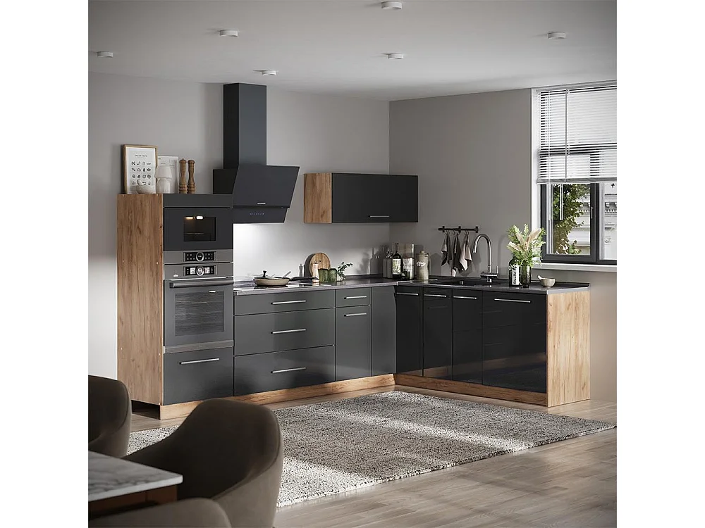Kuchnia narożna antracyt połysk/dąb goldkraft 287x60x153.6 fame-line