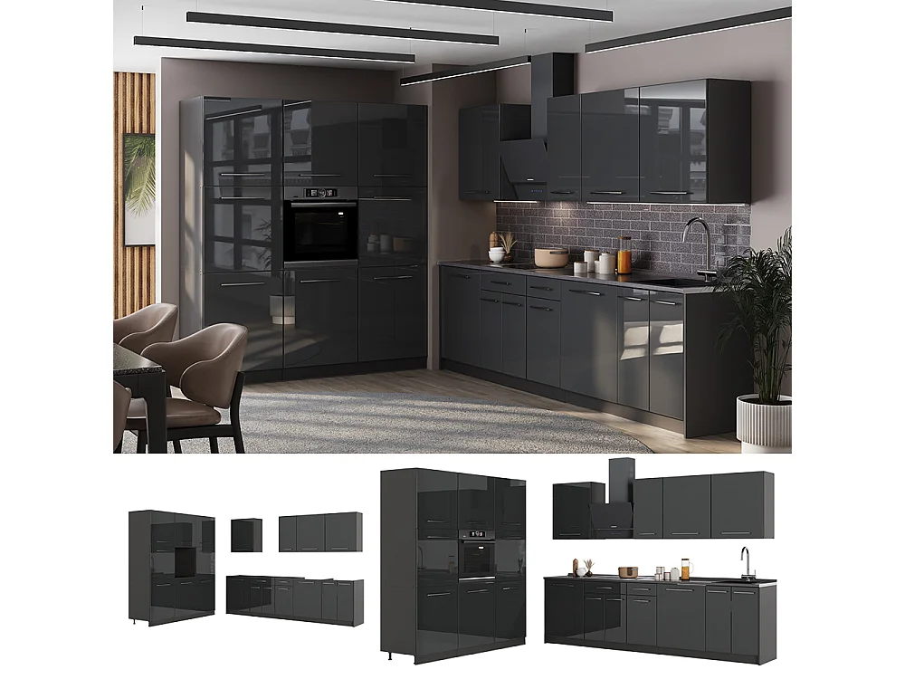 Cuisine anthracite haute brillance/anthracite 460x60x206.8 fame-line