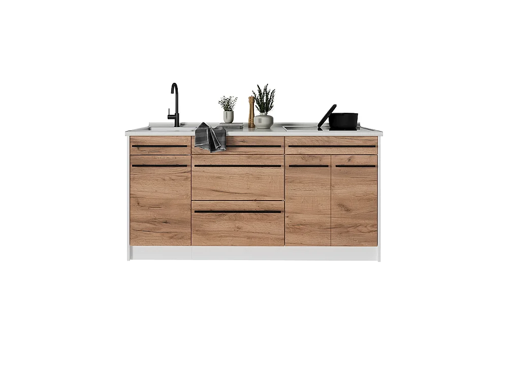 Bloc de cuisine chêne doré/blanc 160x60x81.6 r-line
