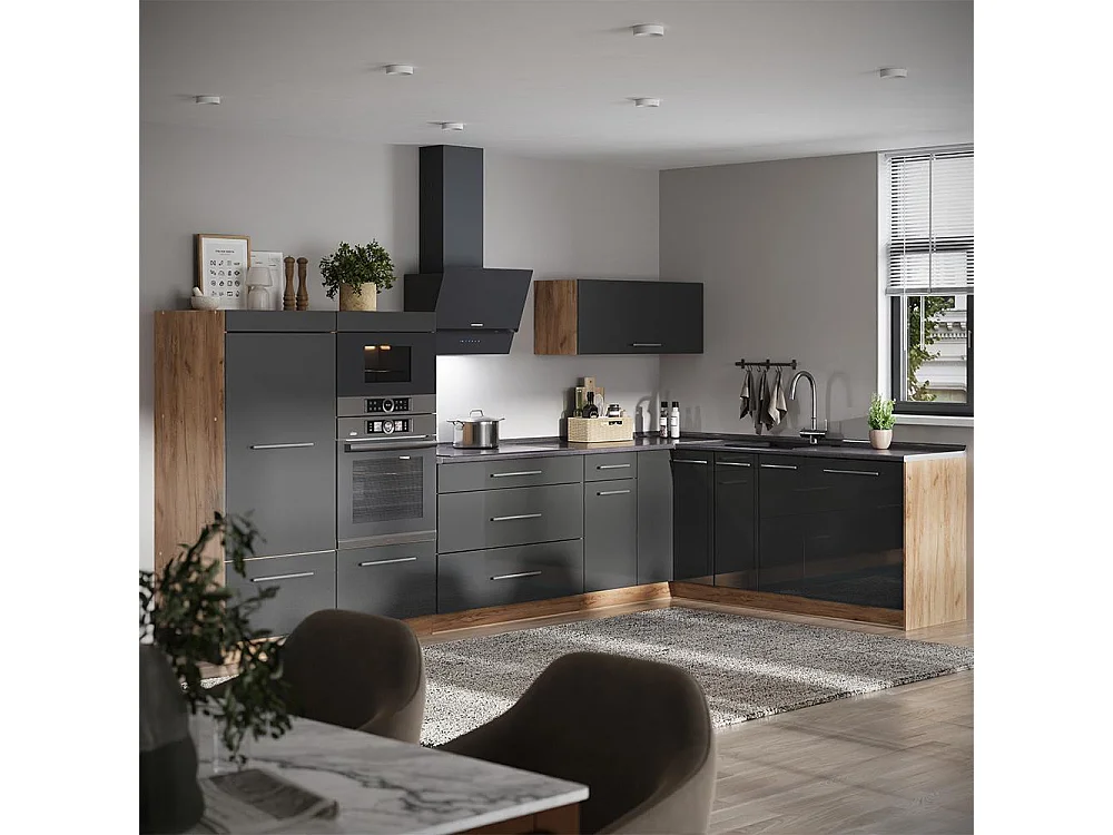 Kuchnia narożna antracyt połysk/dąb goldkraft 347x60x153.6 fame-line