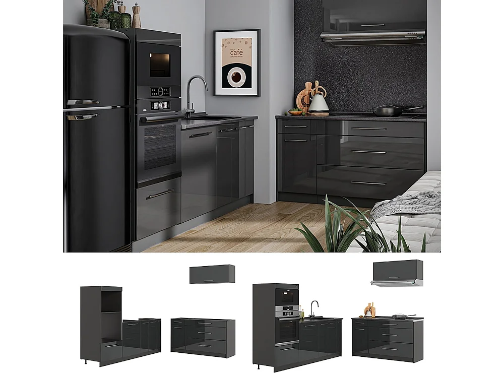 Kuchnia antracyt połysk/antracyt 340x60x153.6 fame-line