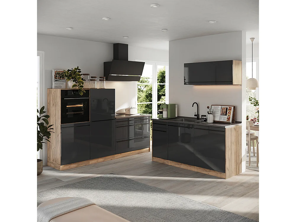 Cuisine anthracite haute brillance/chêne doré 220x60x143 r-line