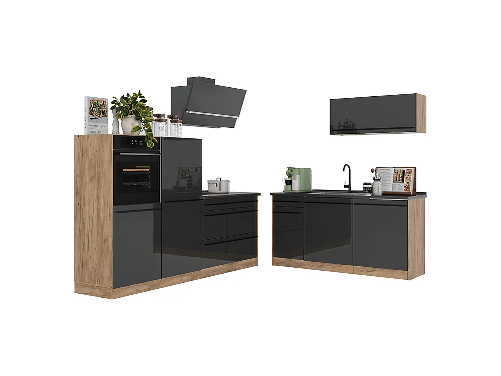 Cuisine anthracite haute brillance/chêne doré 220x60x143 r-line
