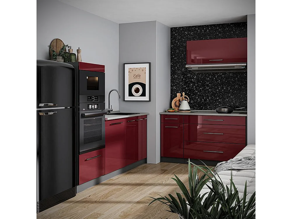 Cocina rojo burdeos alto brillo/antracita 340x51.6x153.6 fame-line