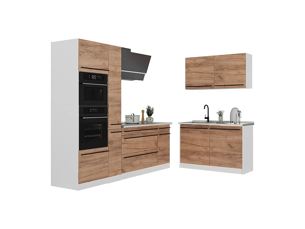 Cuisine en angle chêne doré/blanc 230x60x206.8 r-line