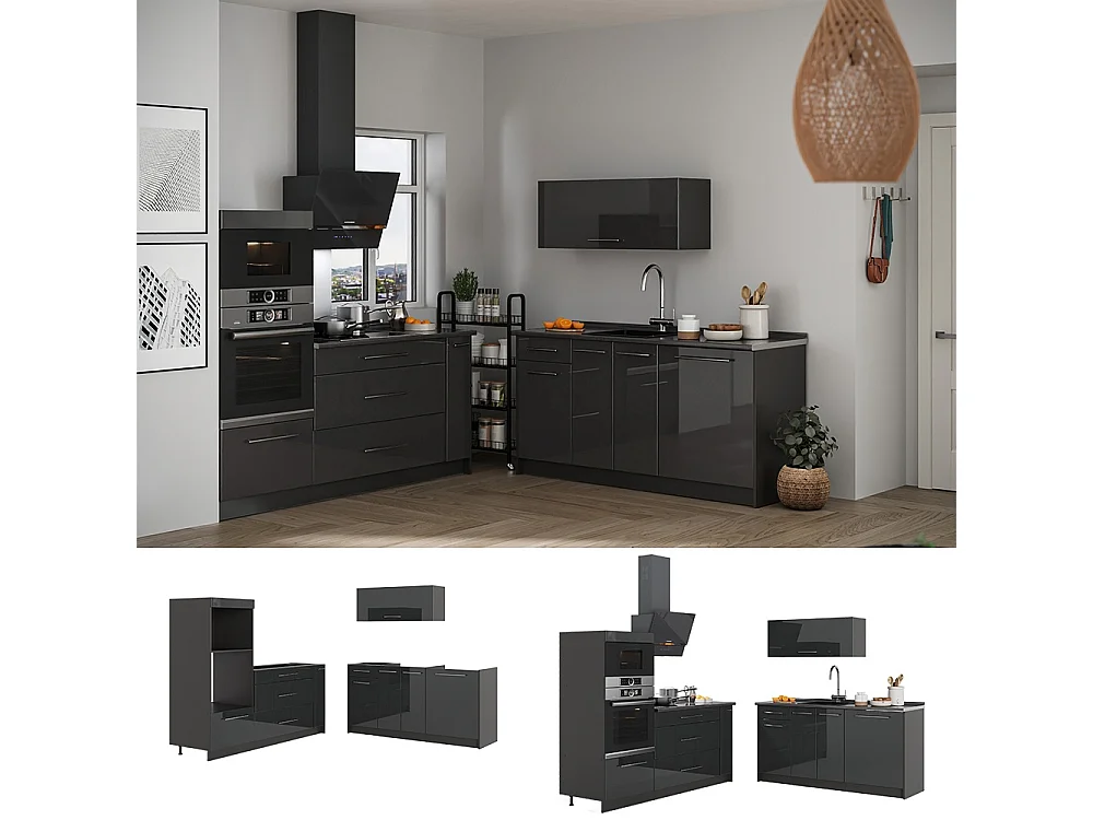 Kuchnia antracyt połysk/antracyt 340x60x153.6 fame-line