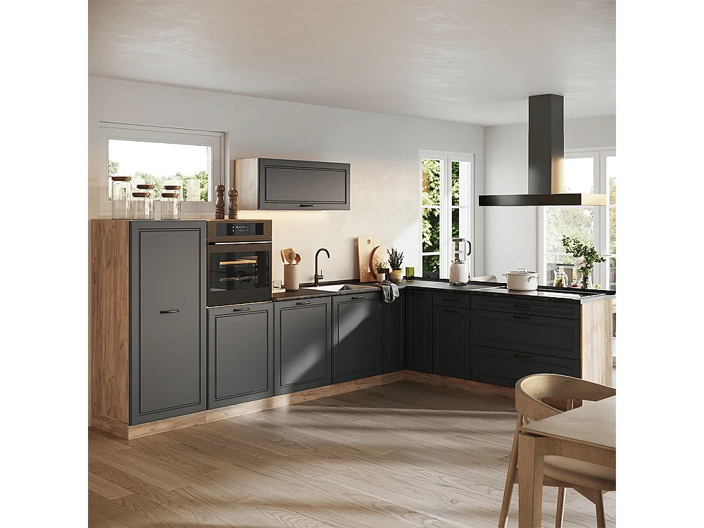 Kogoszczona kuchnia antracyt wiejski/dąb goldkraft 327x60x143 r-line
