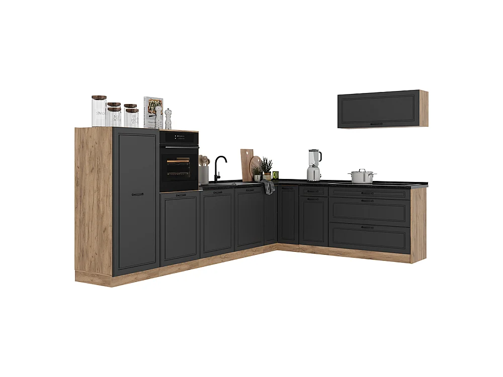Kogoszczona kuchnia antracyt wiejski/dąb goldkraft 327x60x143 r-line