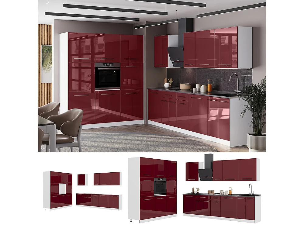 Mueble de cocina rojo burdeos alto brillo/blanco 460x60x206.8 fame-line