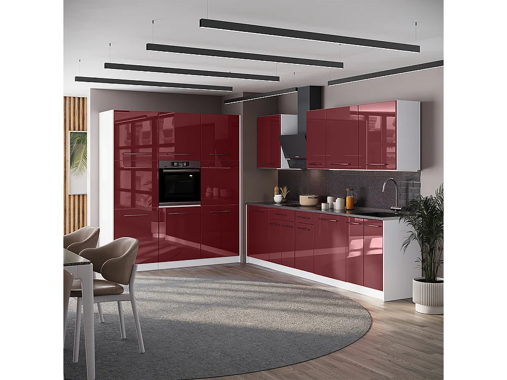 Mueble de cocina rojo burdeos alto brillo/blanco 460x60x206.8 fame-line