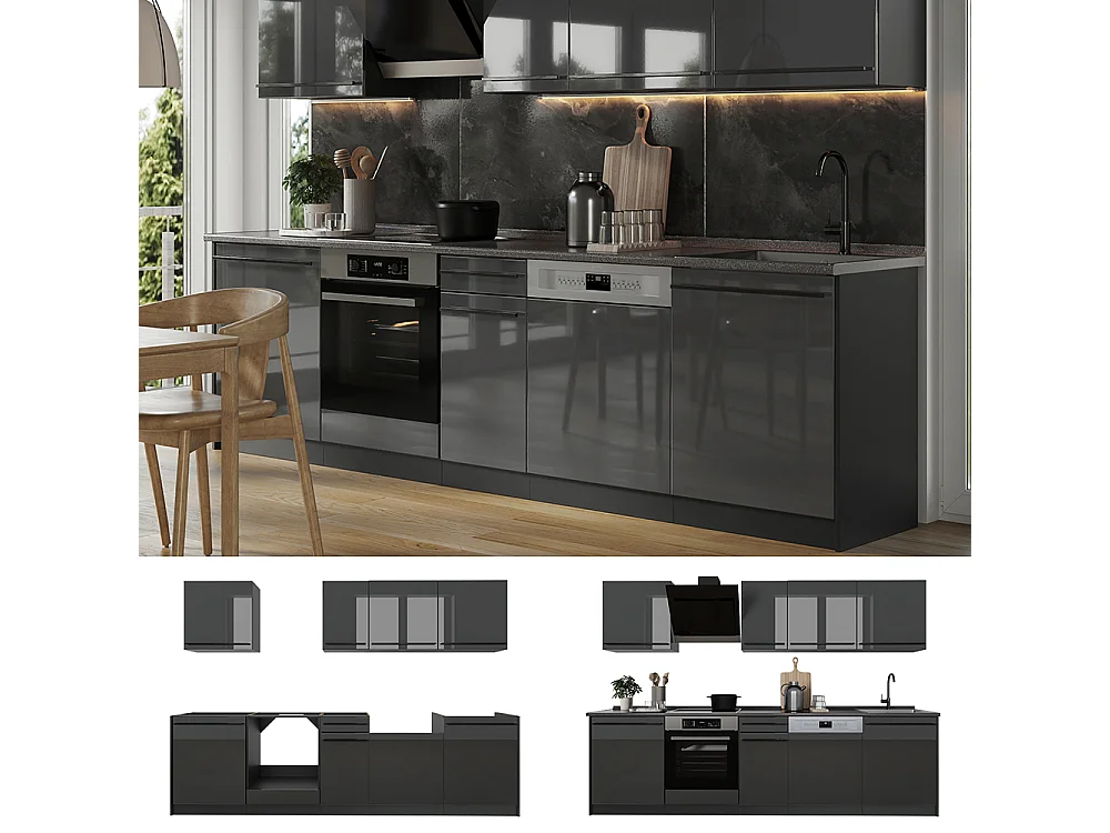 Cuisine anthracite haute brillance/anthracite 280x60x206.8 r-line