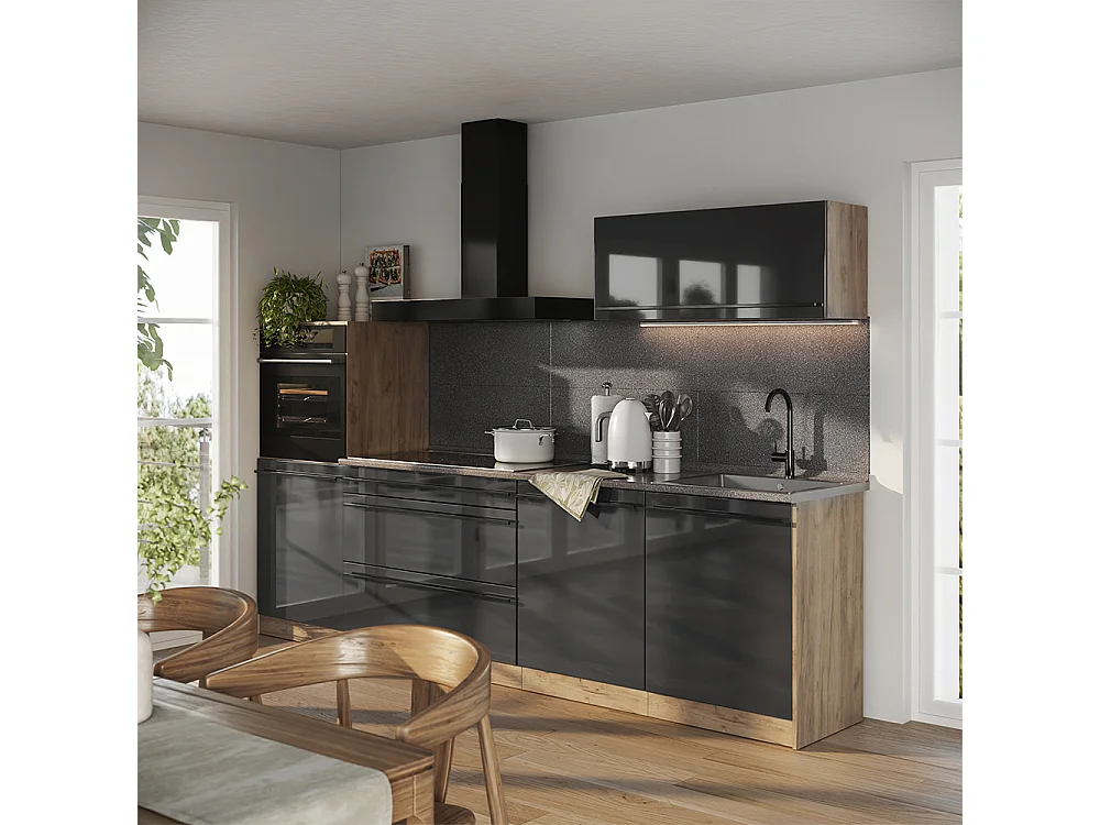 Zabudowa kuchenna antracyt połysk/dąb goldkraft 280x60x143 r-line