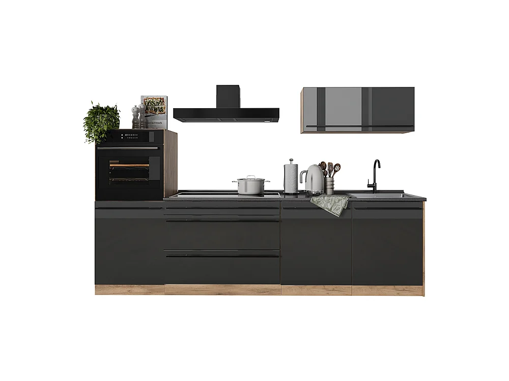 Zabudowa kuchenna antracyt połysk/dąb goldkraft 280x60x143 r-line