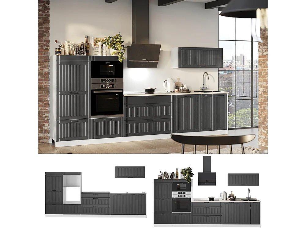 Cuisine gris foncé/blanc 340x60x153.6 fame-line