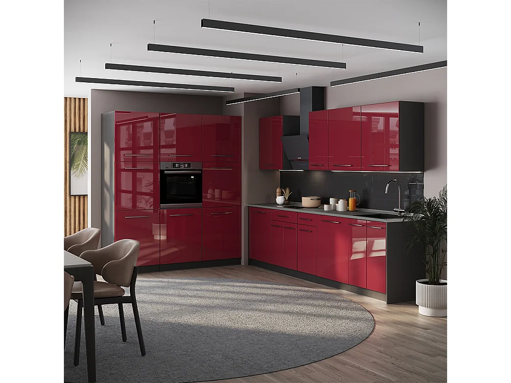 Mueble de cocina rojo burdeos alto brillo/antracita 460x60x206.8 fame-line