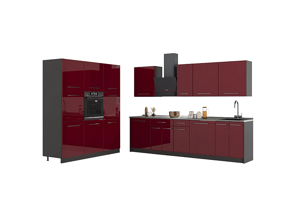 Mueble de cocina rojo burdeos alto brillo/antracita 460x60x206.8 fame-line