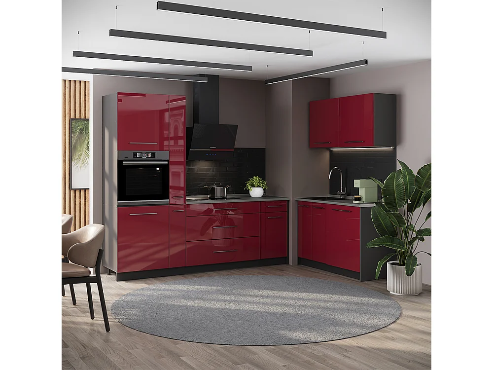 Cuisine rouge bordeaux haute brillance/anthracite 220x60x206.8 fame-line