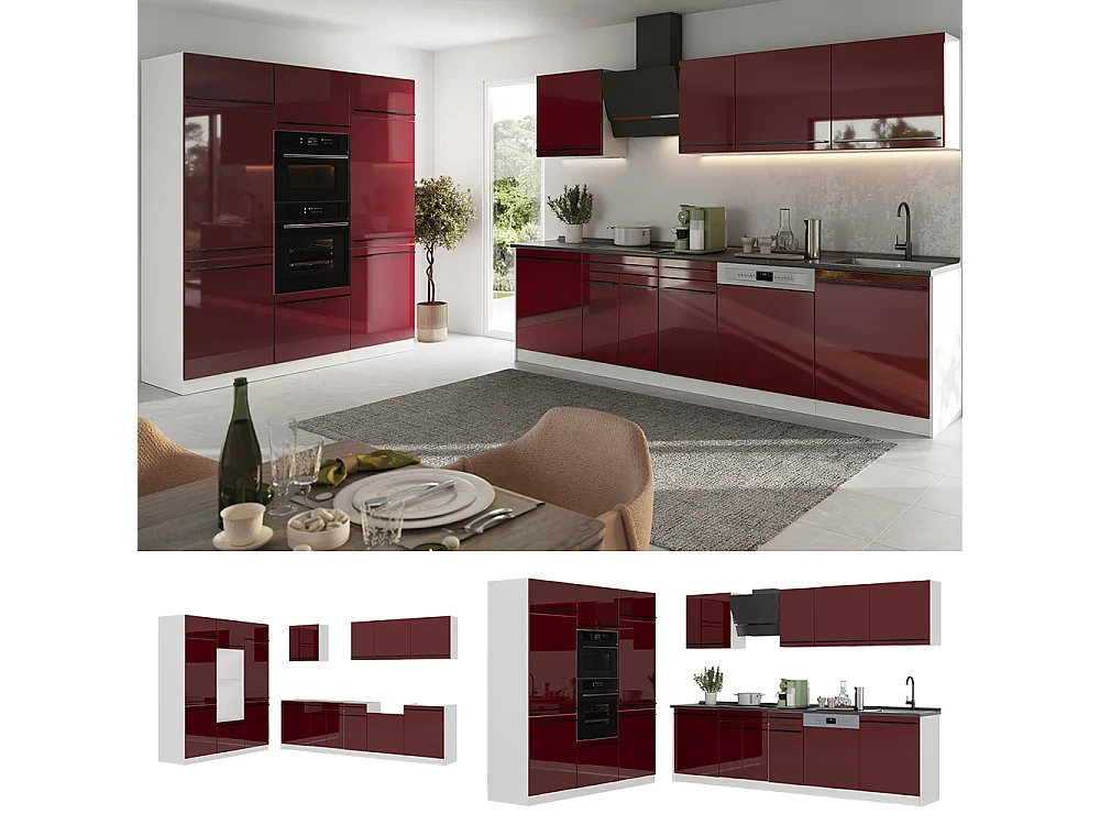 Mueble de cocina rojo de alto brillo/blanco 180x60x206.8 r-line