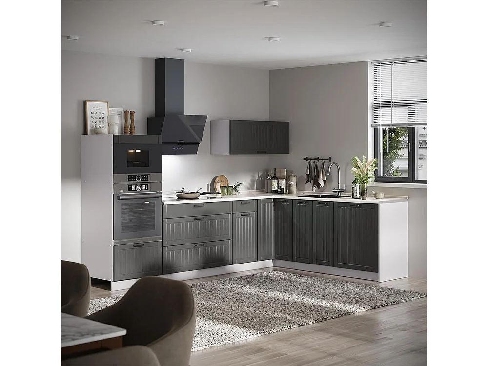 Cuisine en angle gris foncé/blanc 287x51.6x153.6 fame-line