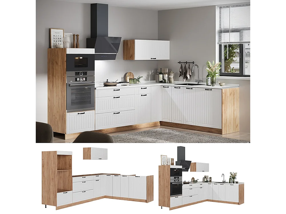 Hörnkök vitt hus på landet/goldkraft ek 287x60x153.6 fame-line