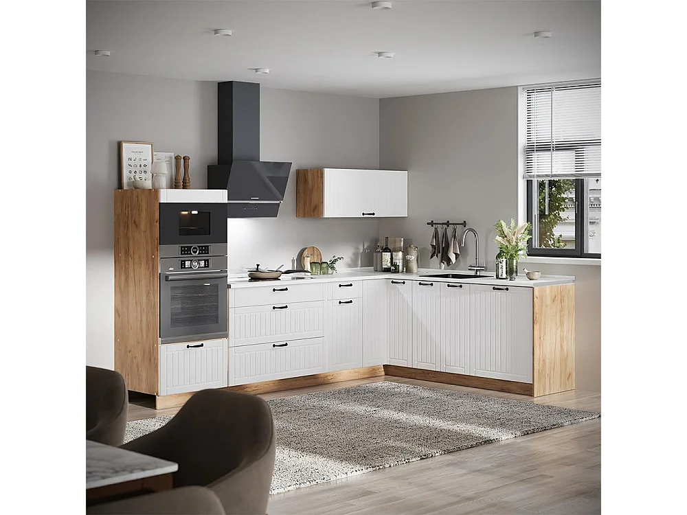 Hörnkök vitt hus på landet/goldkraft ek 287x60x153.6 fame-line