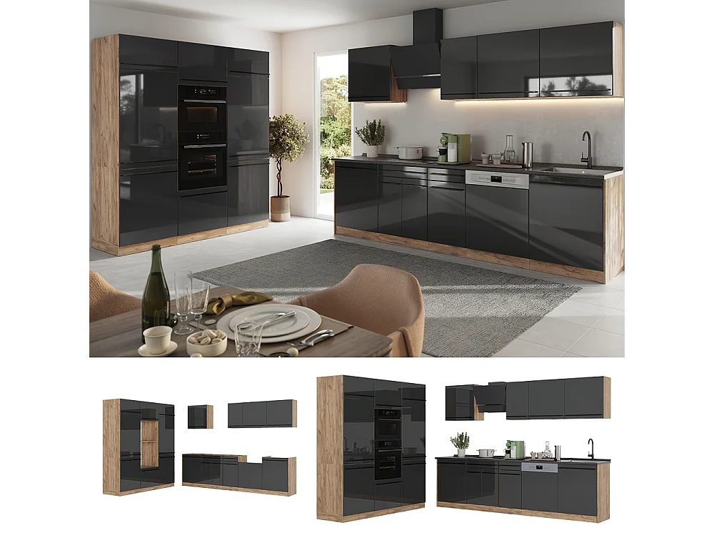 Cuisine anthracite haute brillance/chêne doré 180x60x206.8 r-line