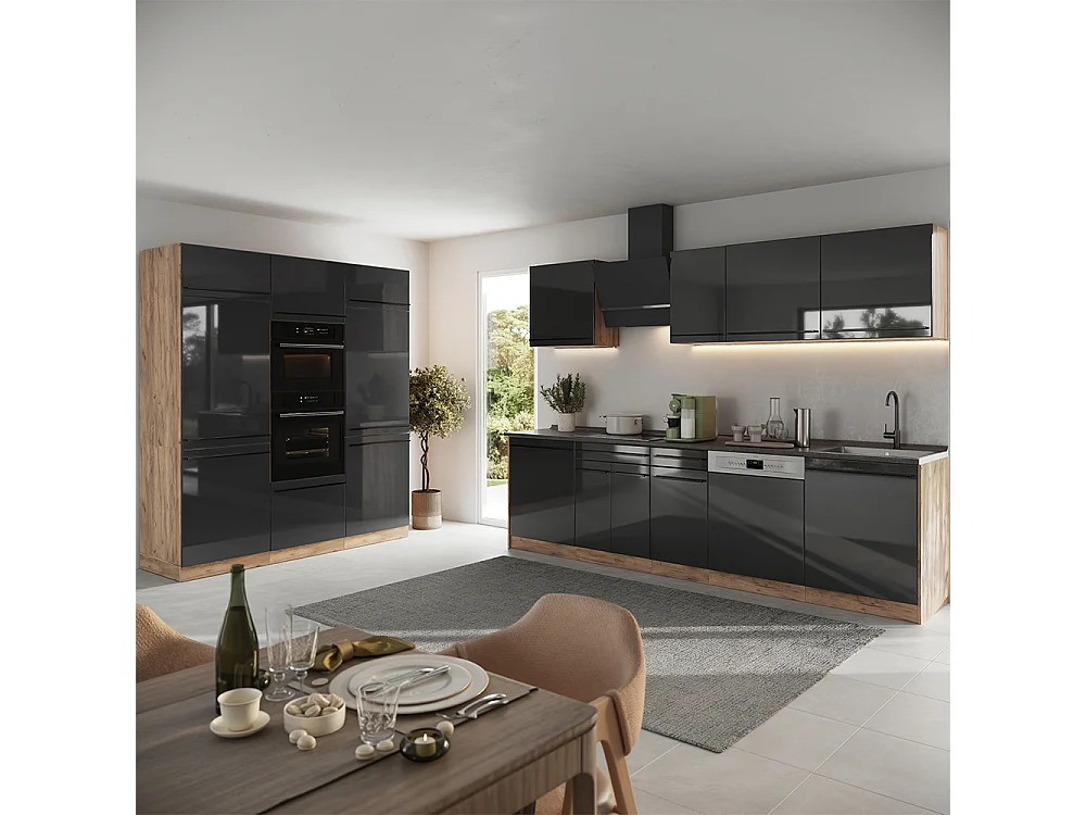 Cuisine anthracite haute brillance/chêne doré 180x60x206.8 r-line