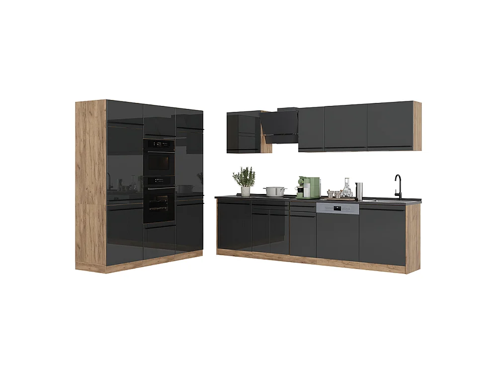 Cuisine anthracite haute brillance/chêne doré 180x60x206.8 r-line