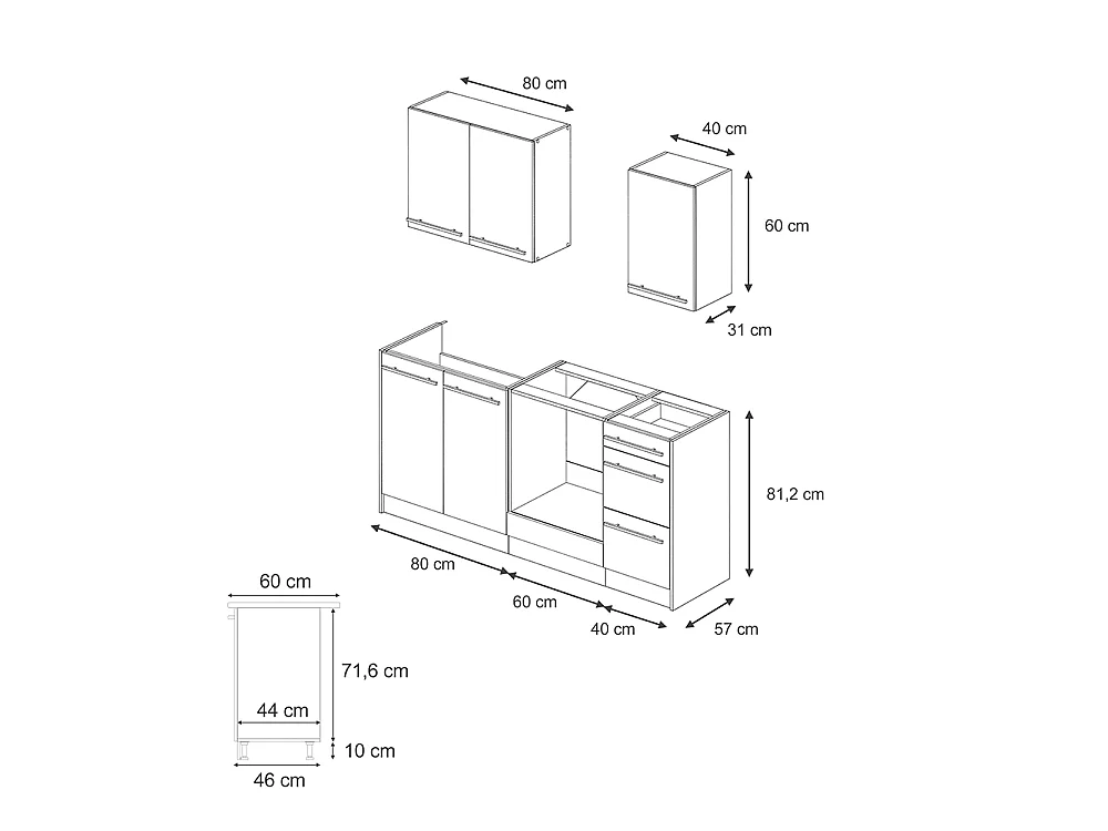 Cocina para solteros rojo de alto brillo/blanco 180x60x206.8 r-line