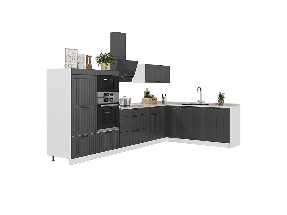 Cuisine en angle gris foncé/blanc 347x60x153.6 fame-line