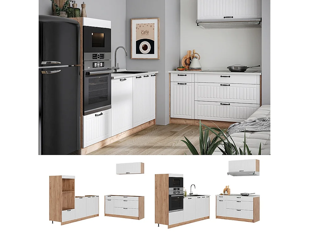 Kök vitt hus på landet/goldkraft ek 340x60x153.6 fame-line