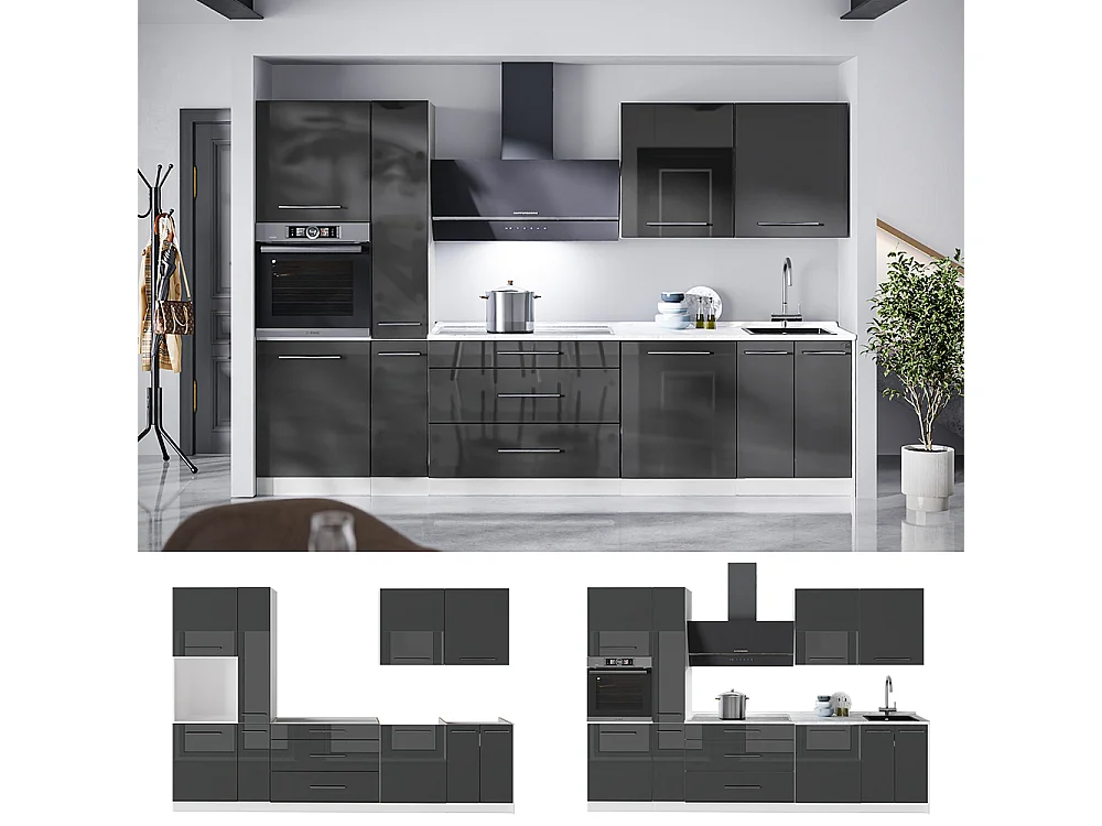 Zabudowa kuchenna antracyt połysk/biały 310x60x206.8 fame-line