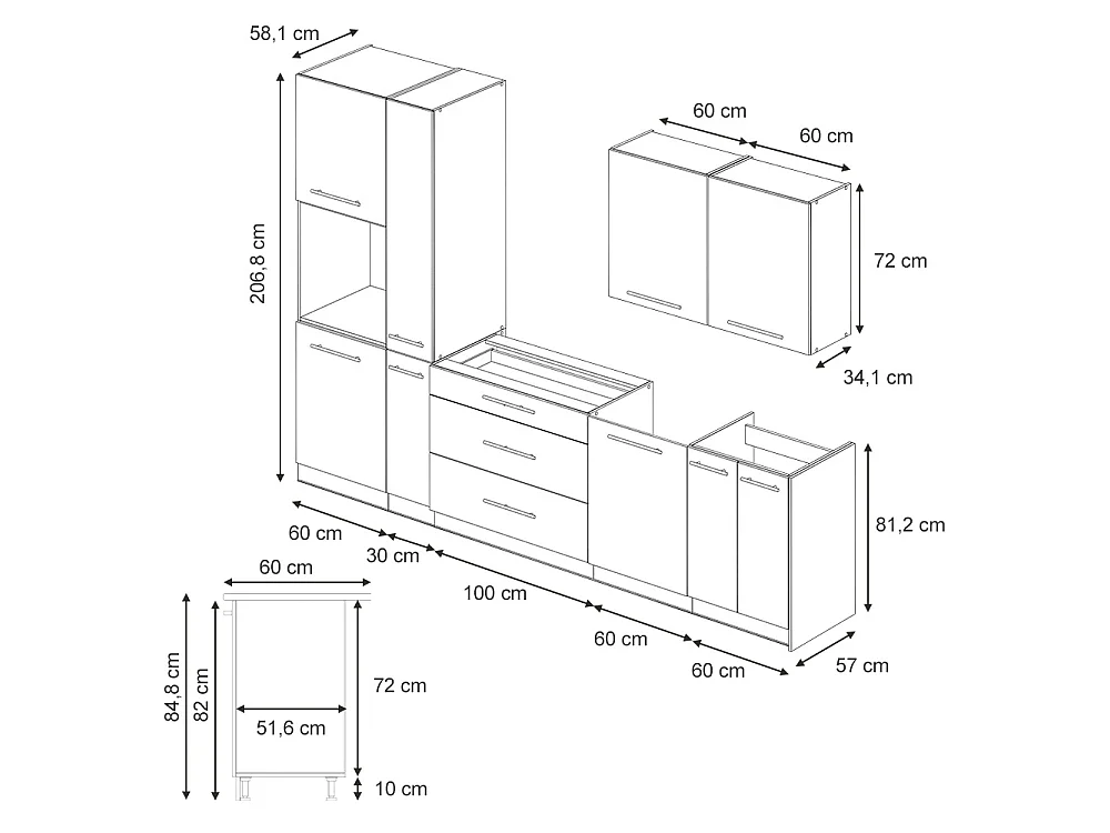 Zabudowa kuchenna antracyt połysk/biały 310x60x206.8 fame-line